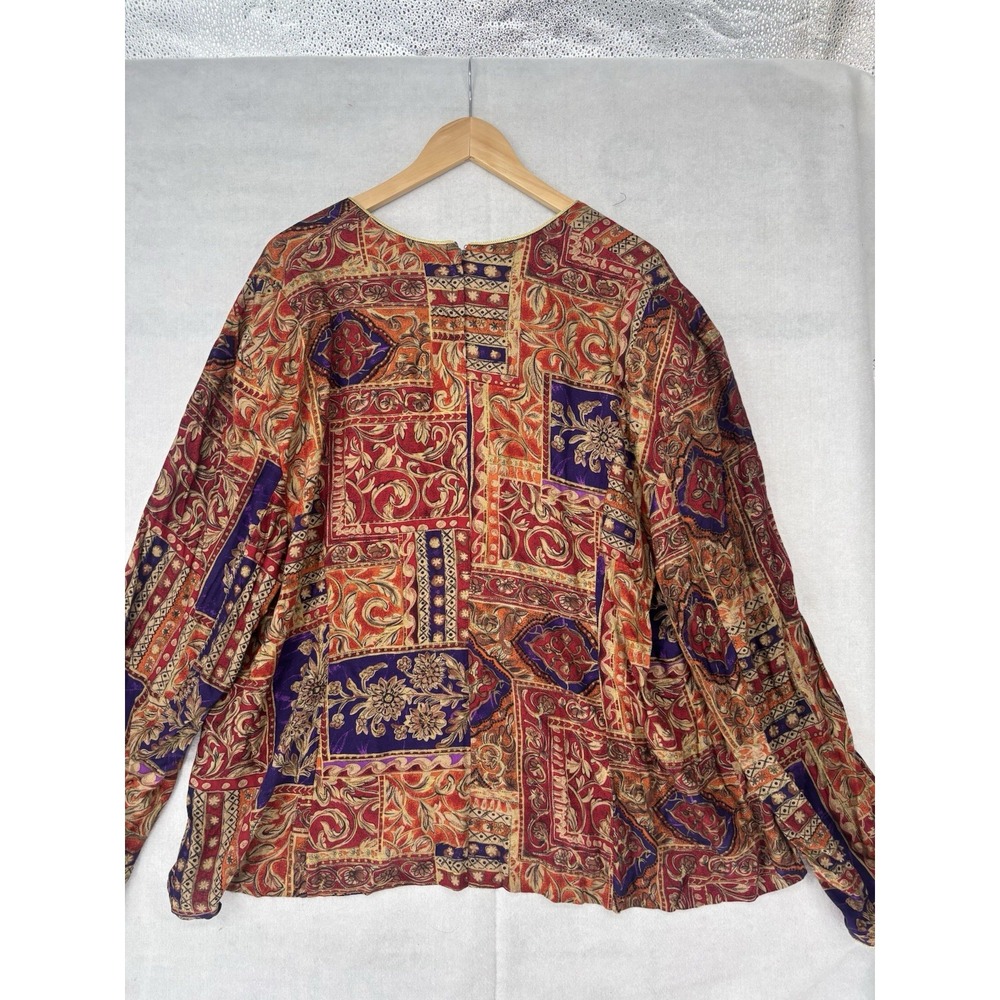 Vtg E Style Spiegel Jacquard Women's Sz 24 Top Gold Cord Trim Boxy Fit Zip Boho - Picture 9 of 12
